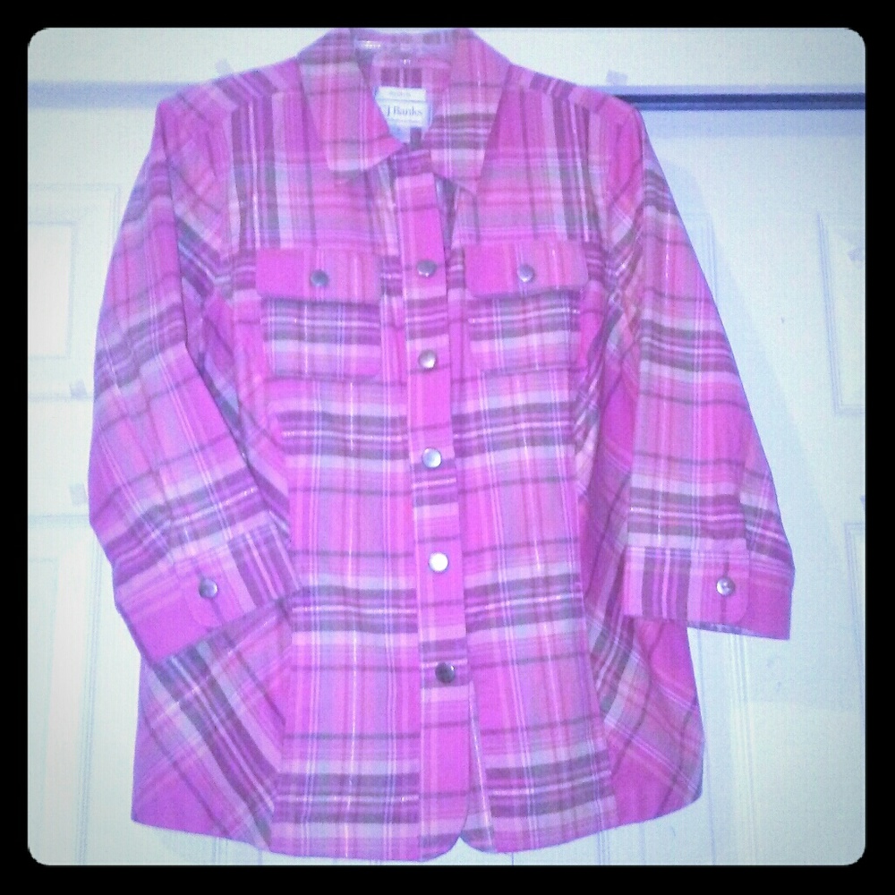 CJ Banks Women's Shirt Jacket Size 1X Pink Plaid